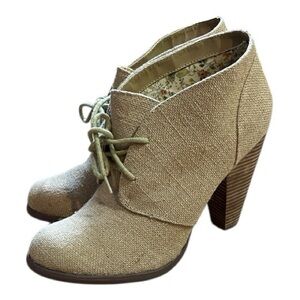 SEYCHELLES BISMUTH BURLAP LACE UP ANKLE BOOTIES NATURAL TAN SIZE 8.5